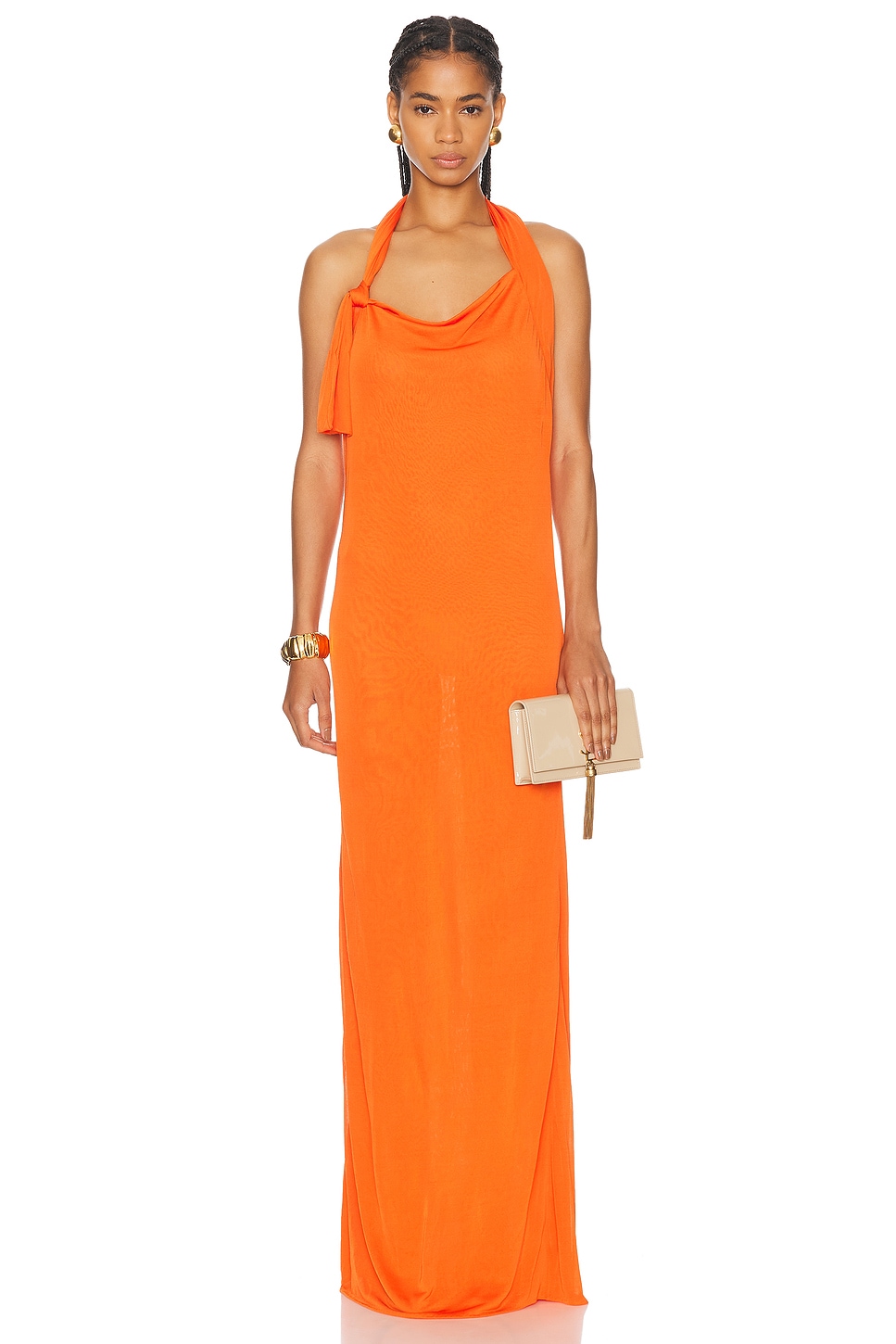 Shop Saint Laurent Jersey Halterneck Dress In Orange