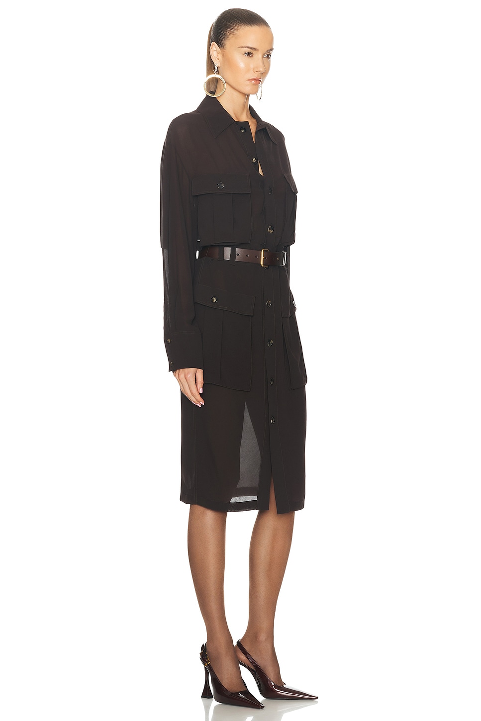 Shop Saint Laurent Midi Shirt Dress In Chocolat