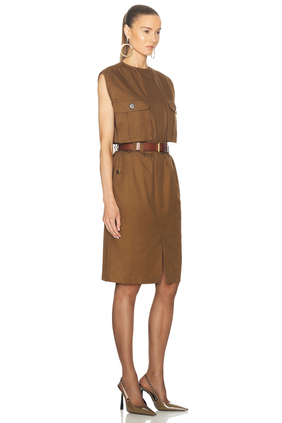 Shop Saint Laurent Utility Midi Dress In Ecorce