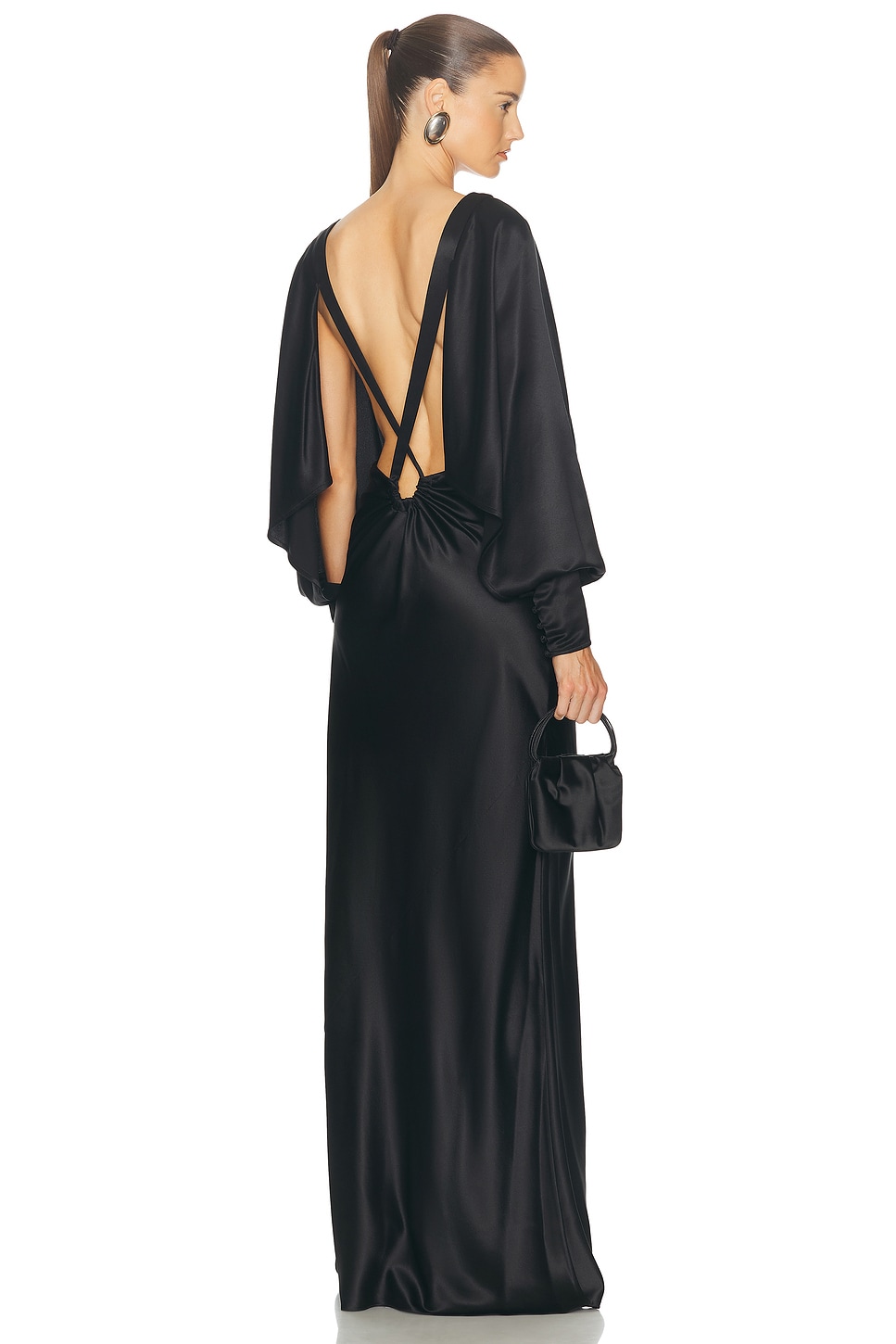 Image 1 of Saint Laurent V-neck Long Dress in Noir