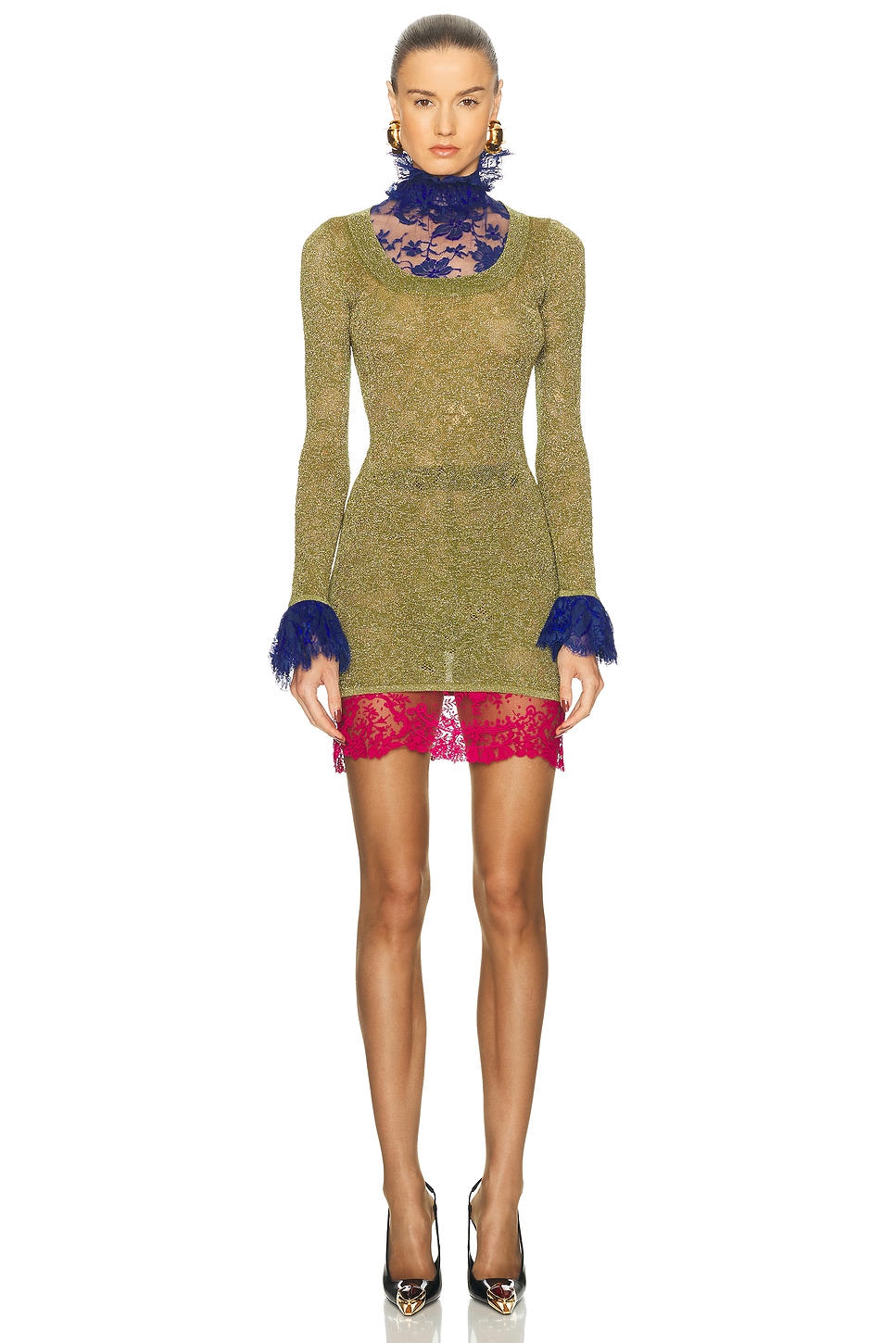 Image 1 of Saint Laurent High Neck Mini Dress in Vert & Dore