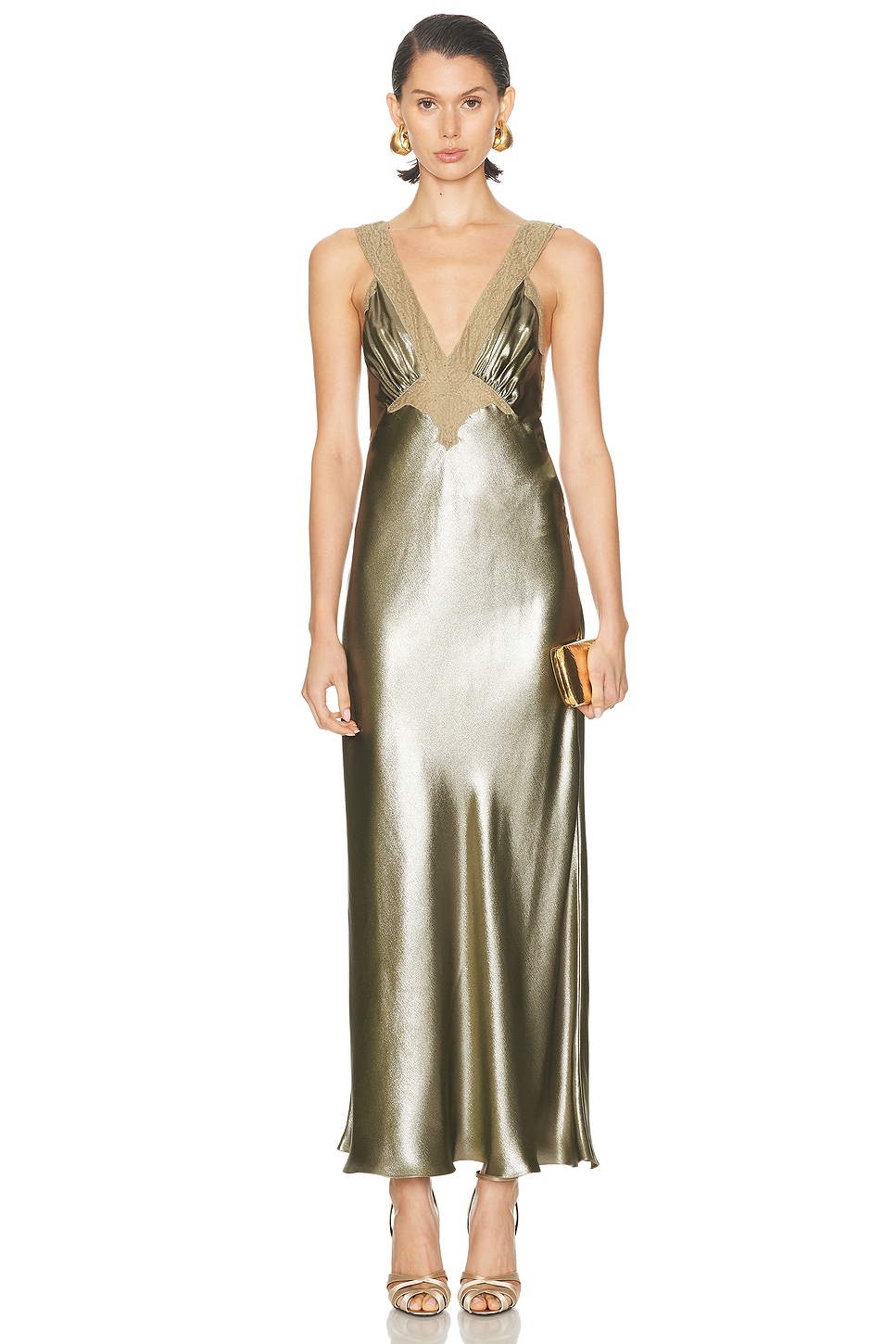 Image 1 of Saint Laurent Long Dress in Kaki Argent