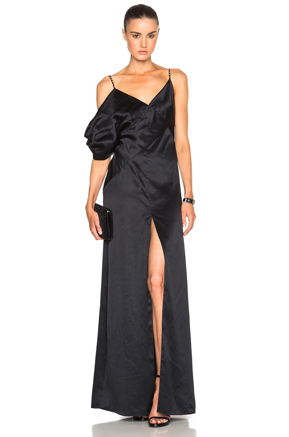 Image 1 of Saint Laurent Draped Satin Lingerie Gown in Black