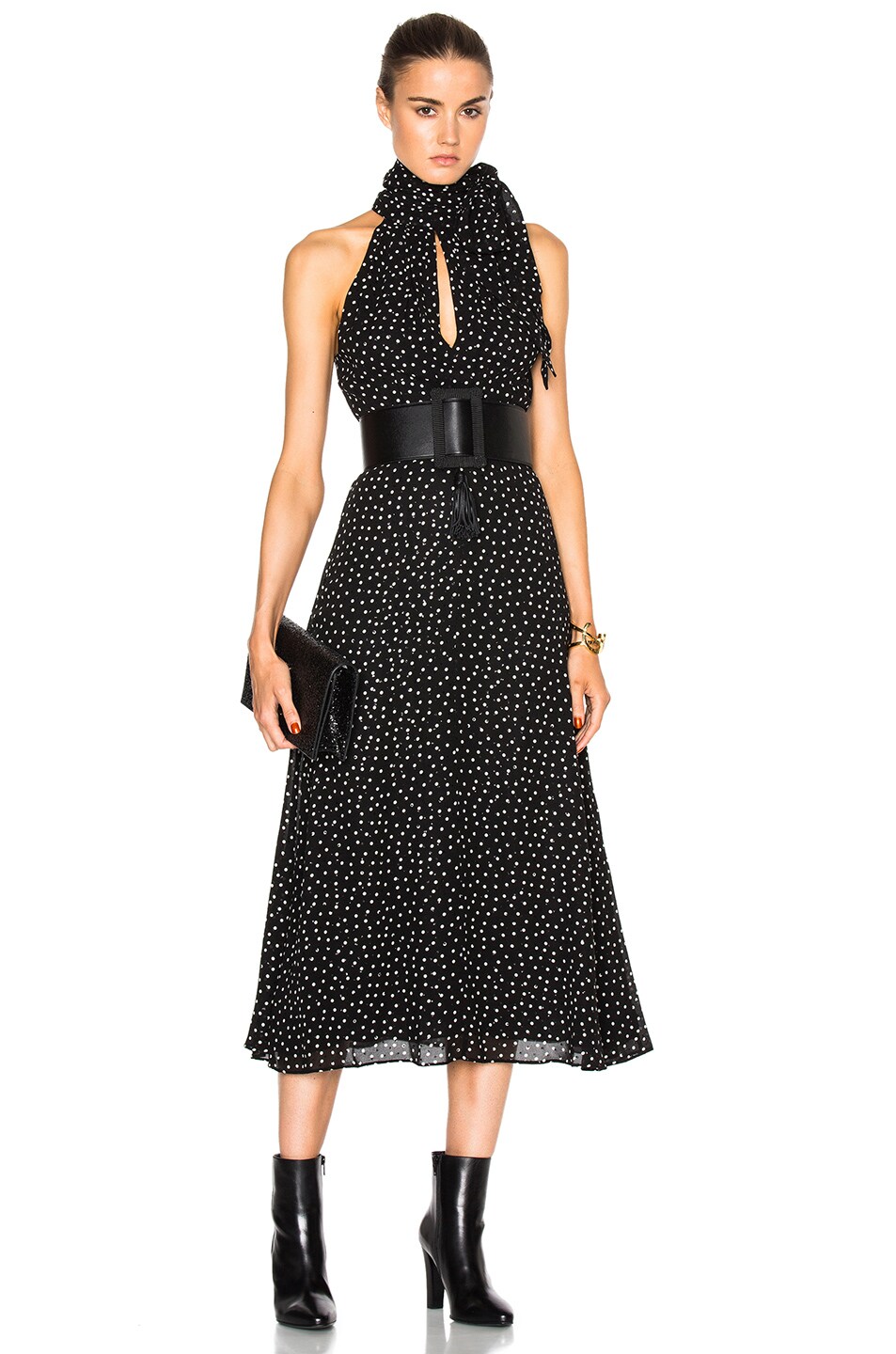 Image 1 of Saint Laurent Crepe Viscose Glitter Dots Dress in Black & Cream