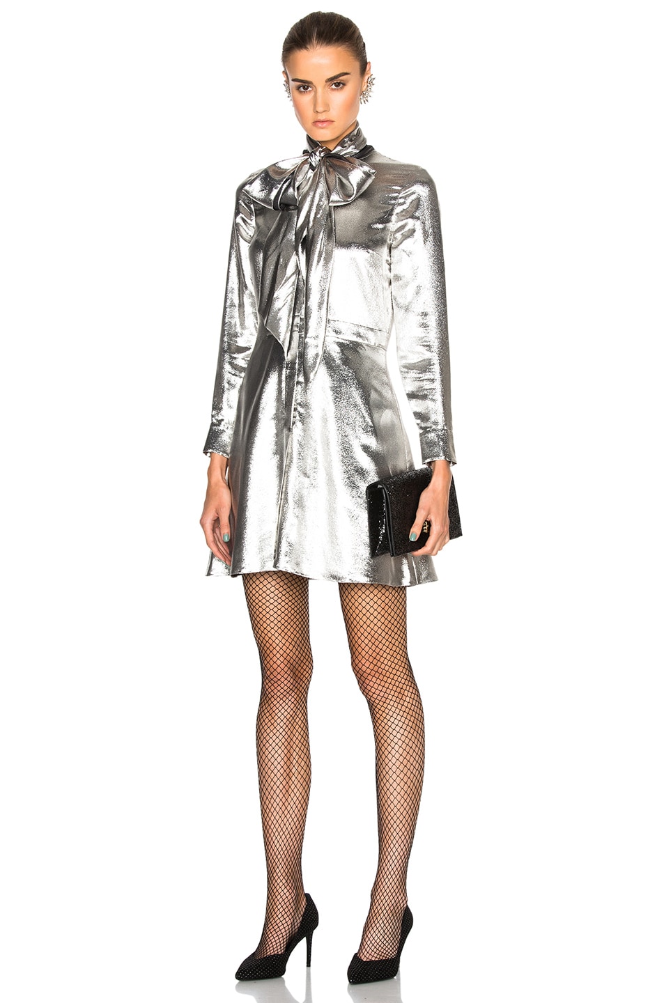 Image 1 of Saint Laurent Lightweight Twill Lame Dress in Silver