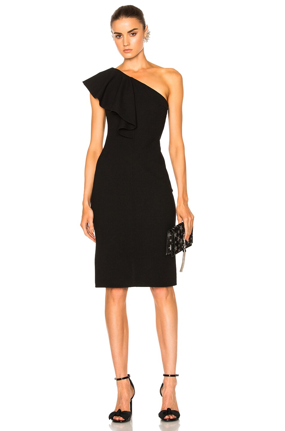 Image 1 of Saint Laurent One Shoulder Ruffle Dress in Black