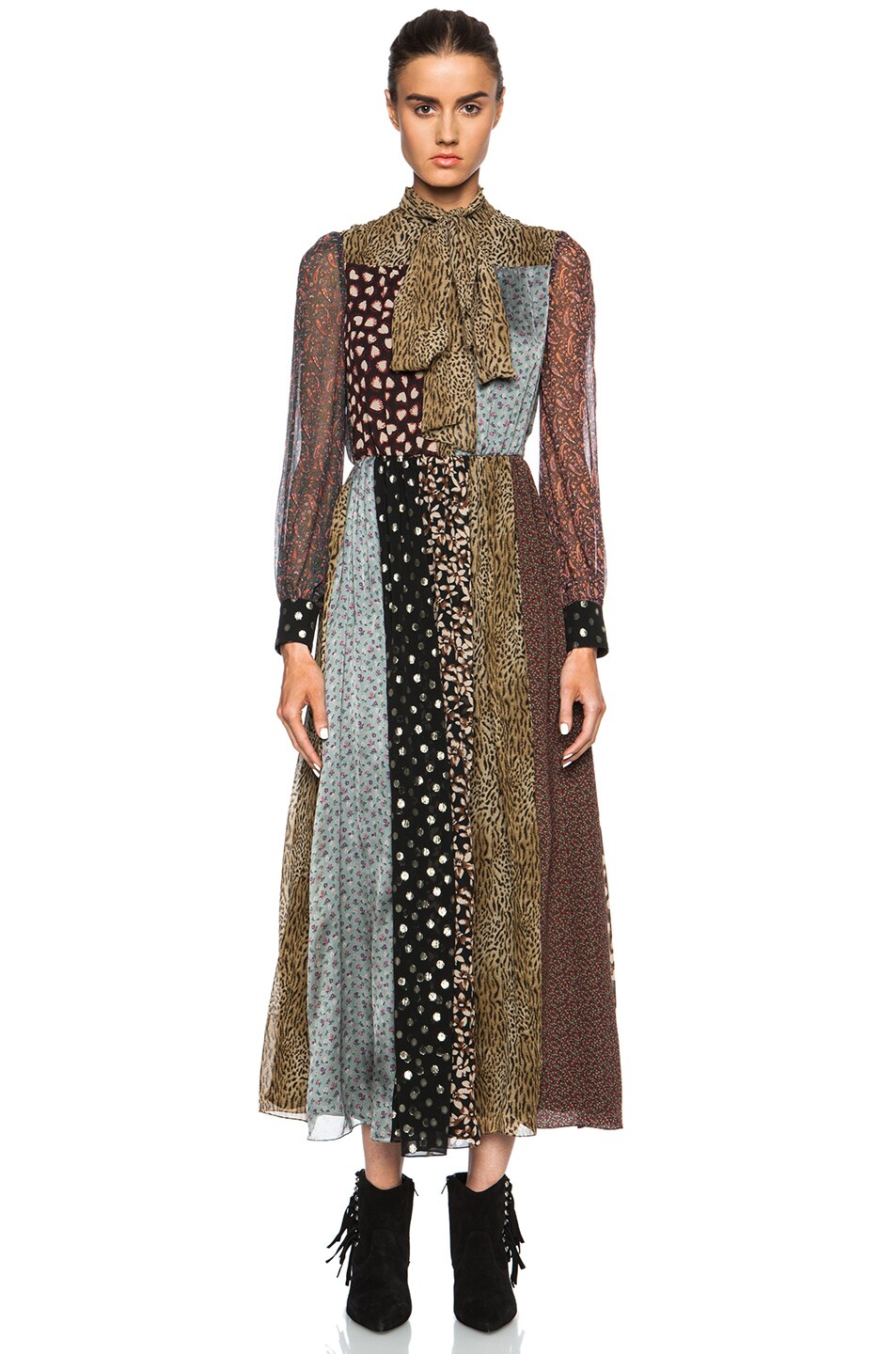 Image 1 of Saint Laurent Long Patchwork Silk Dress in Multi