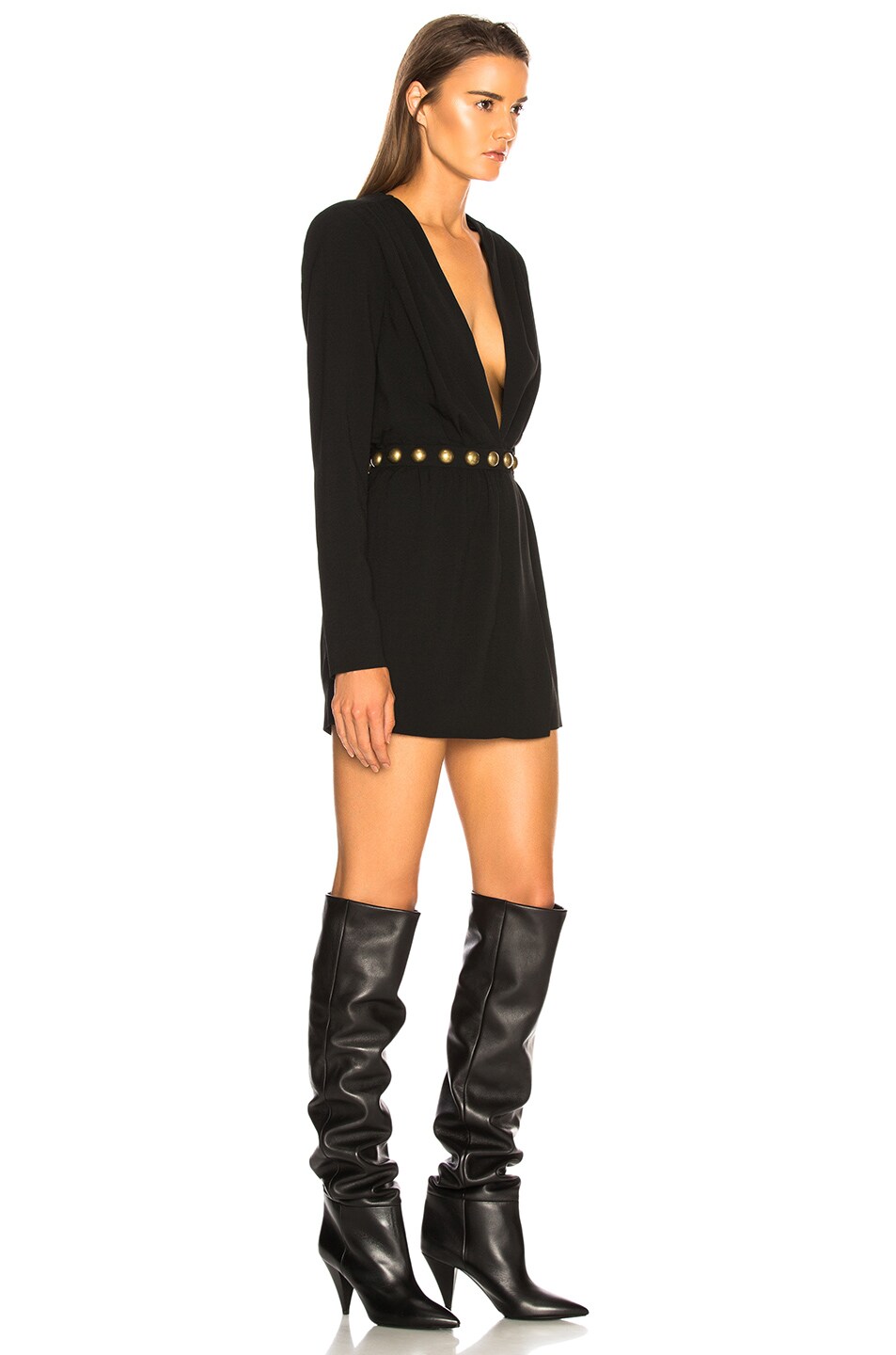 Saint Laurent Plunging Mini Dress in Black | FWRD