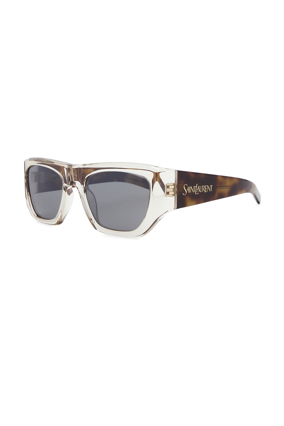 Shop Saint Laurent Square Sunglasses In Transparent Cream & Havana