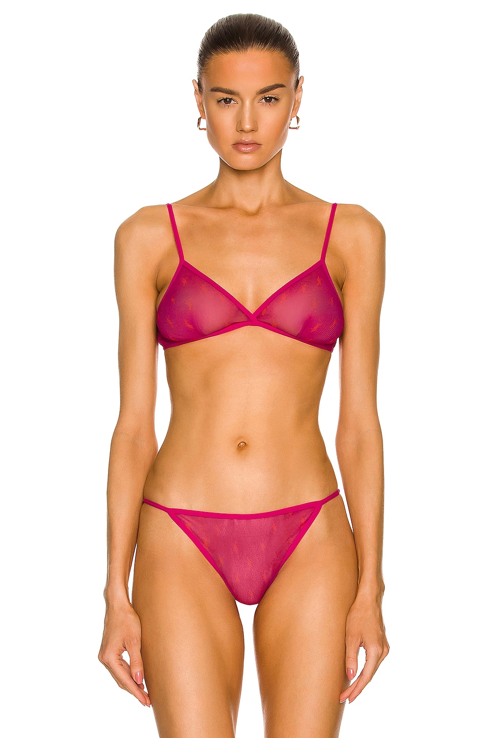 Image 1 of Saint Laurent All Over Logo Triangle Bra in Fuchsia & Rouge