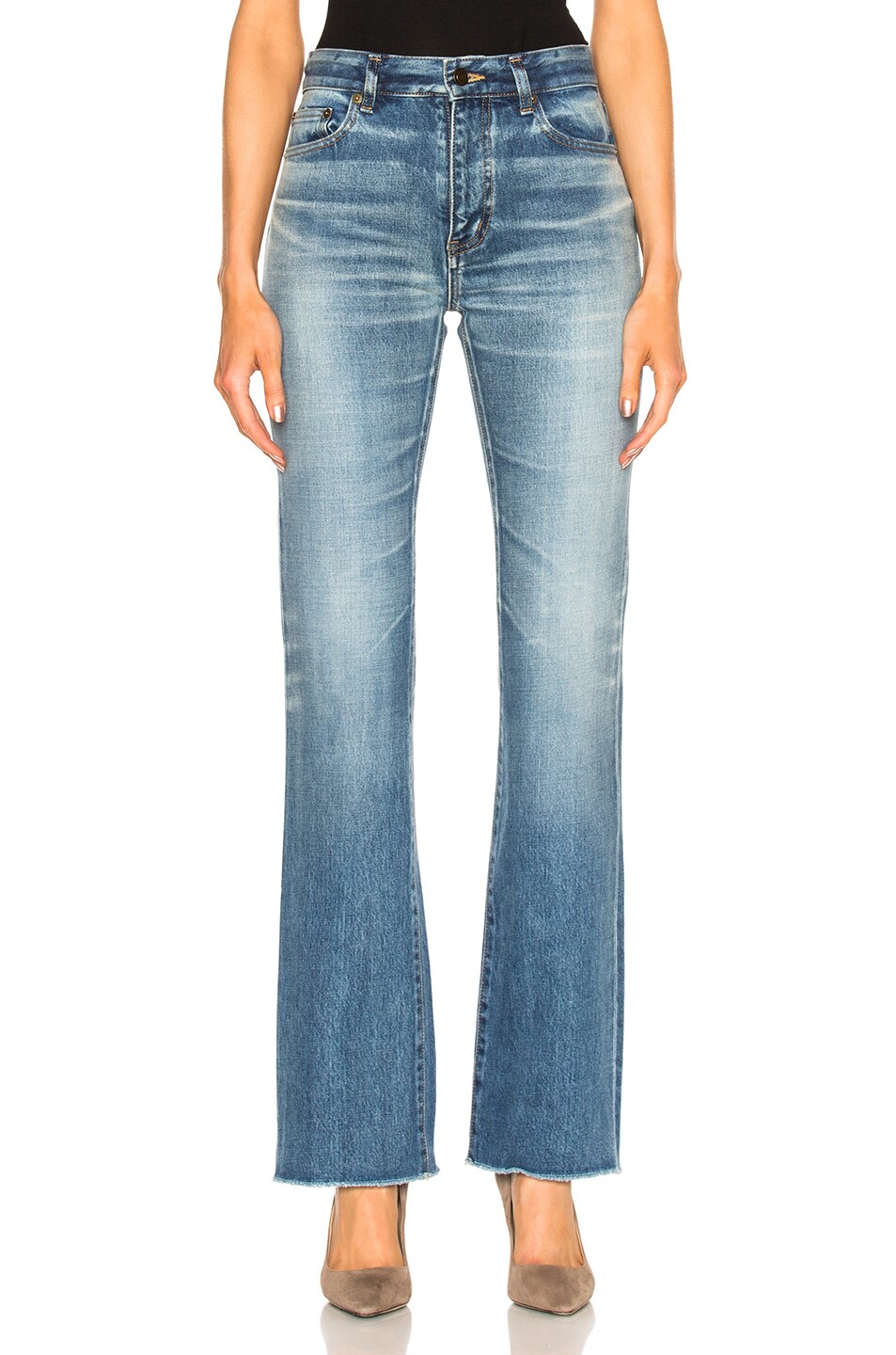 Image 1 of Saint Laurent Cropped Flare Jeans in Dirty Vintage Blue