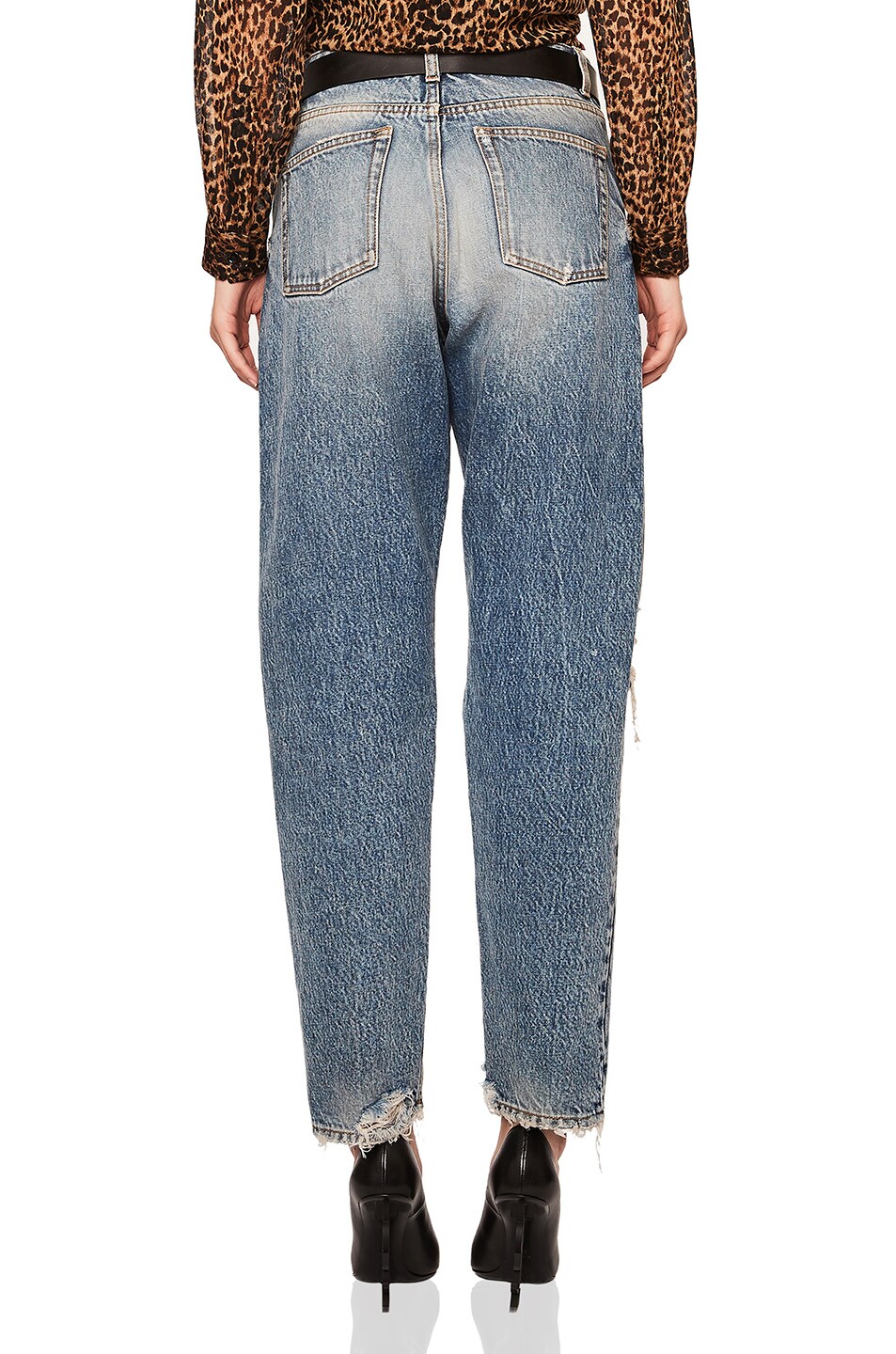 Saint Laurent Baggy Knee Hole Jeans in 90s Medium Blue FWRD