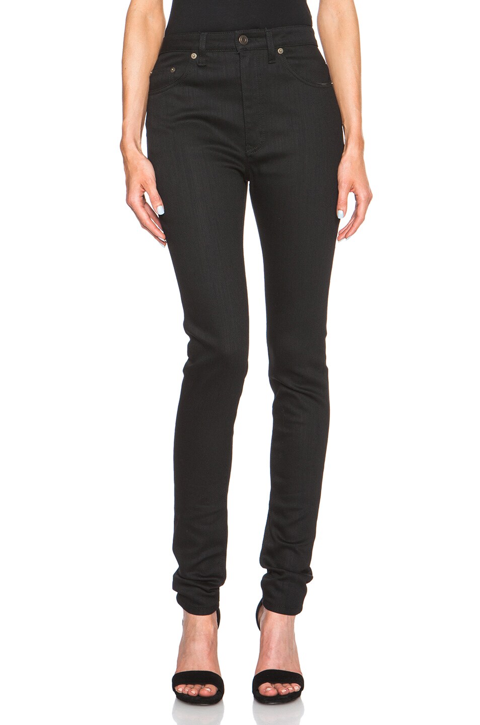 Image 1 of Saint Laurent Skinny 5 Pocket High Waist Jeans in Black Rinse
