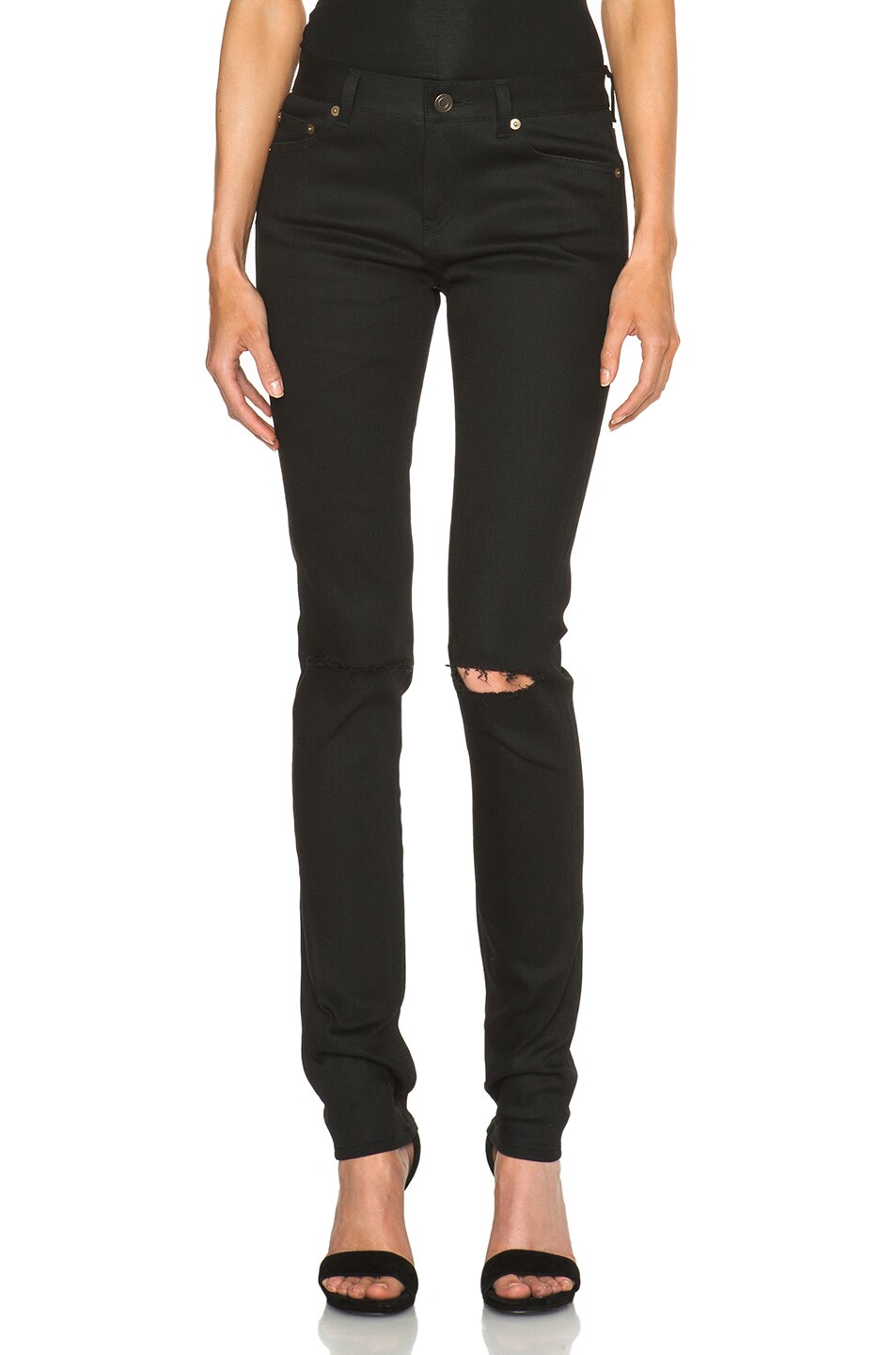Image 1 of Saint Laurent Skinny 5 Pocket Low Waist Jean in Light Used Black