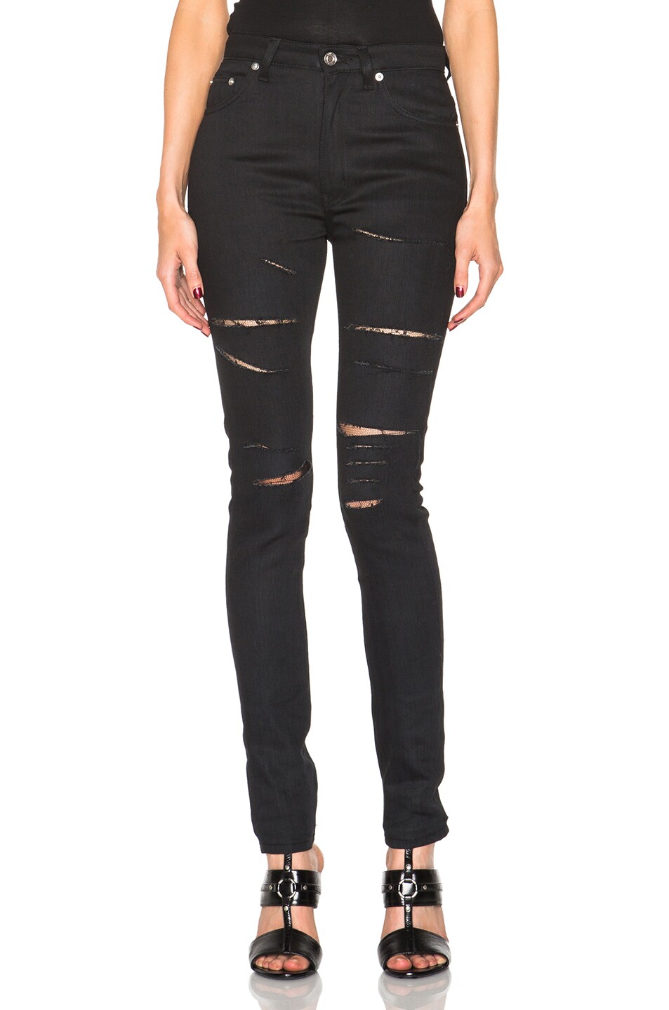 Image 1 of Saint Laurent Skinny 5 Pocket High Waist Destroyed Jean in Used Black