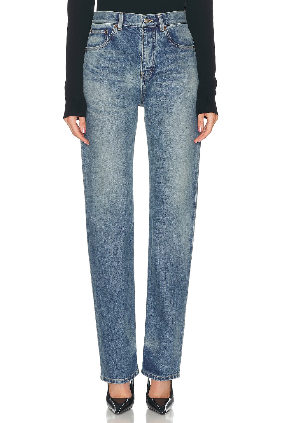 Shop Saint Laurent Bootcut Leg In Benjamin Blue