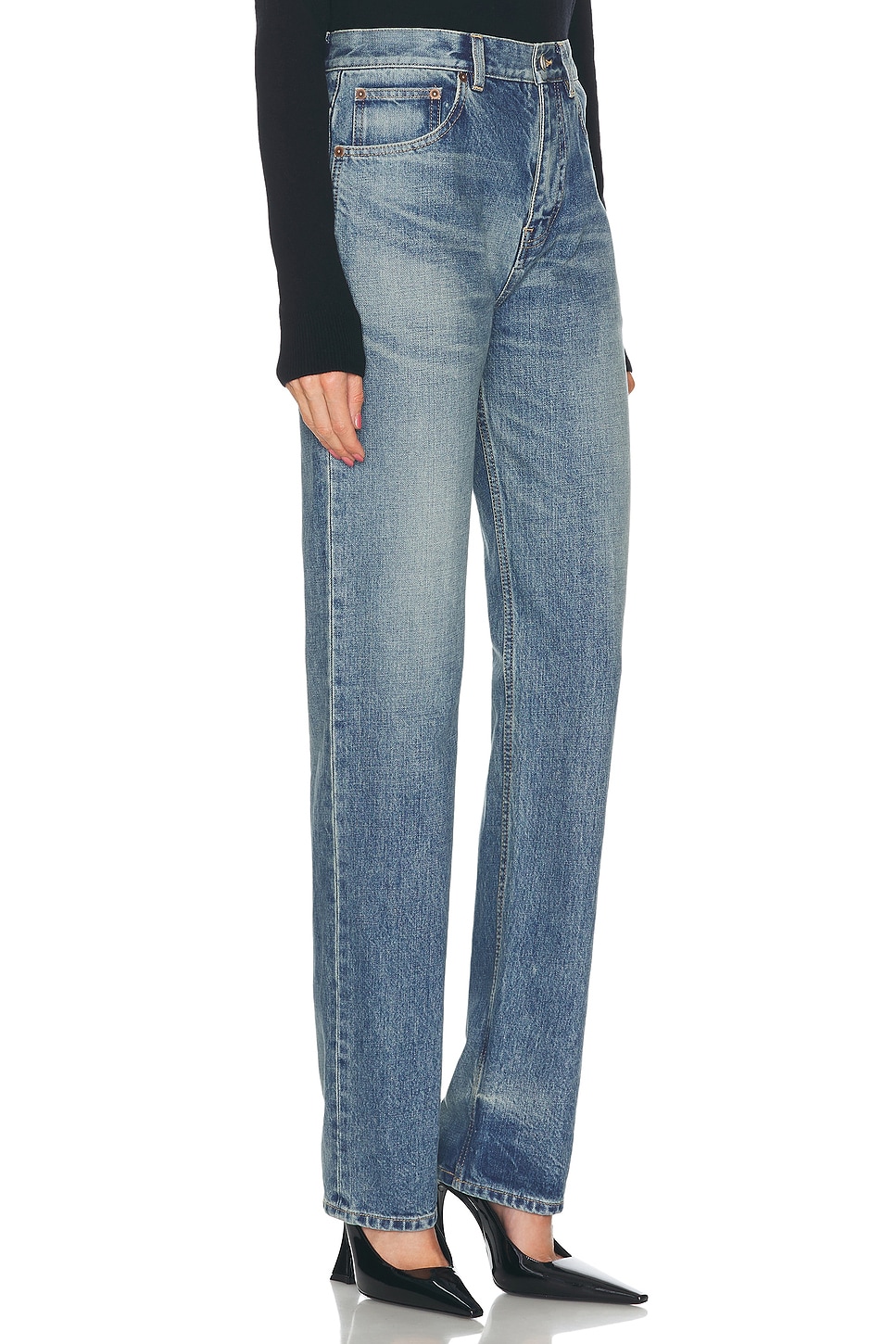 Shop Saint Laurent Bootcut Leg In Benjamin Blue