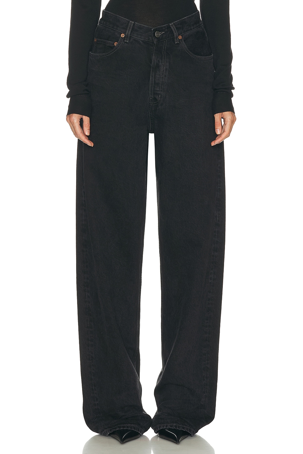Image 1 of Saint Laurent V-Waist Baggy Wide Leg in 90's French Black
