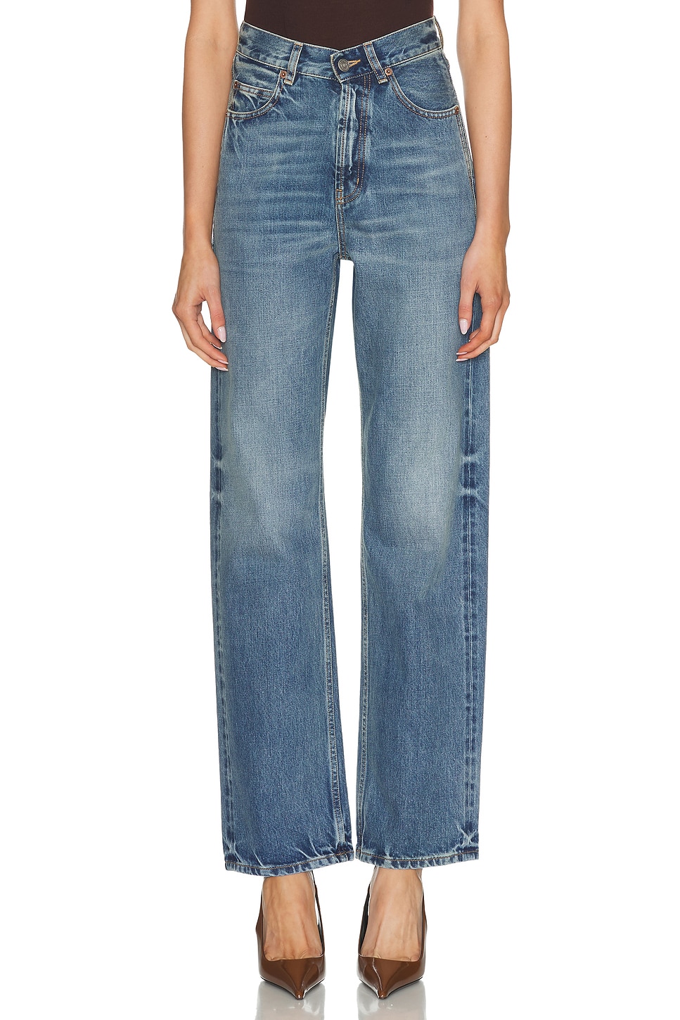 Image 1 of Saint Laurent V-Waist Baggy Wide Leg in 50's Blue