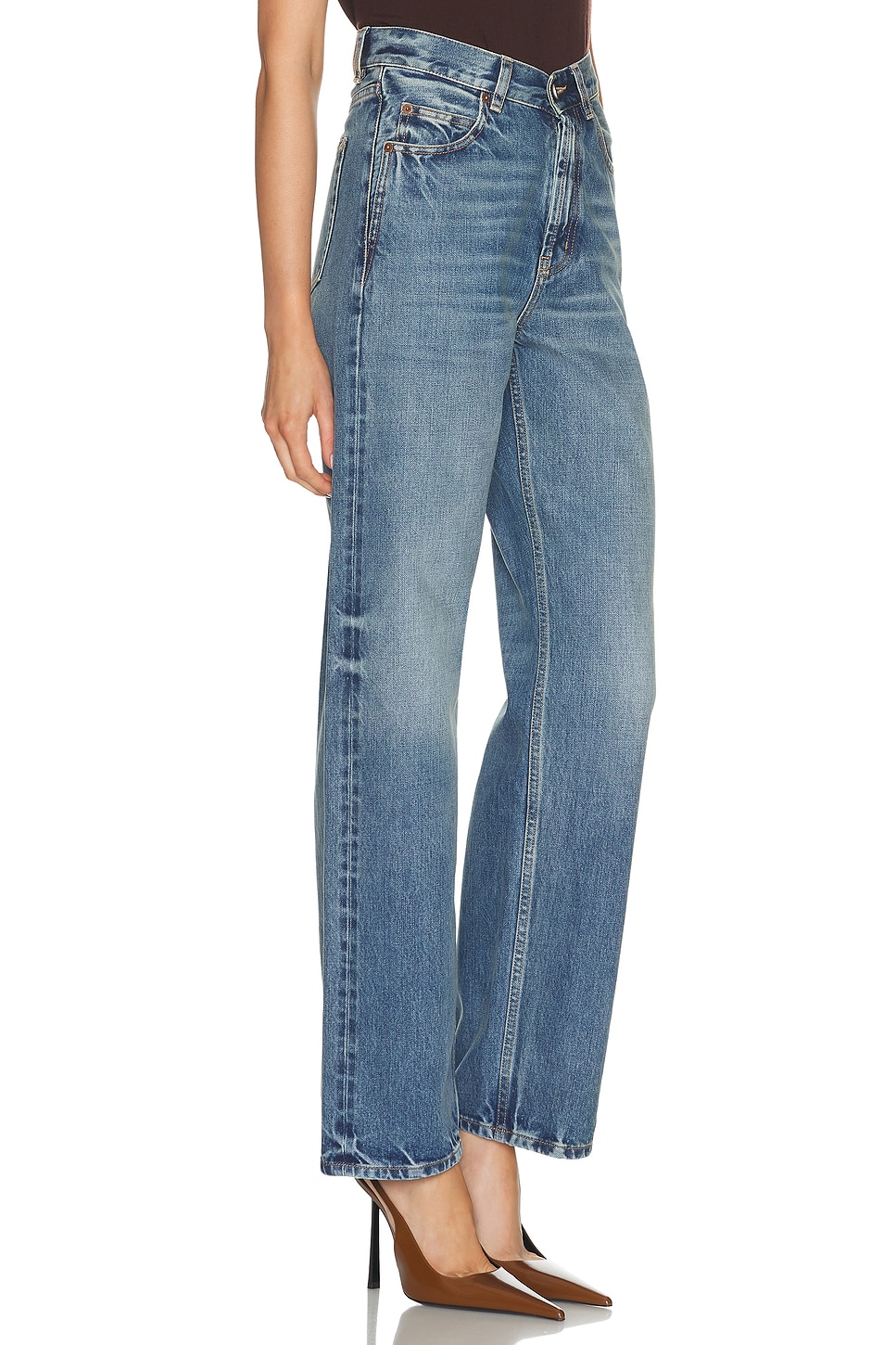 Saint Laurent V-waist Baggy Wide Leg In Blue