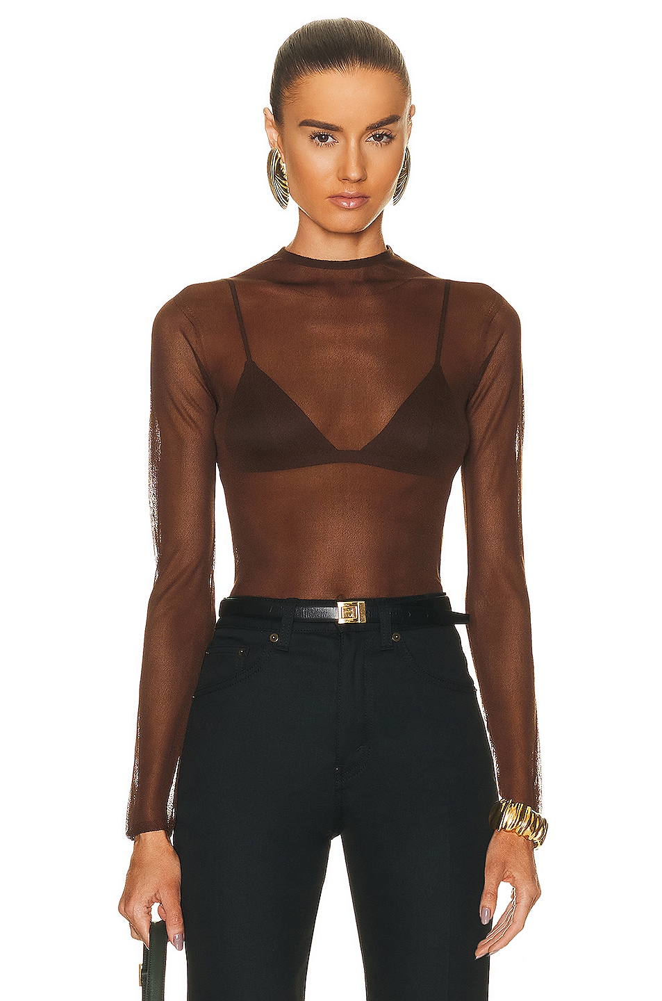 Image 1 of Saint Laurent Long Sleeve Sweater in Chocolate