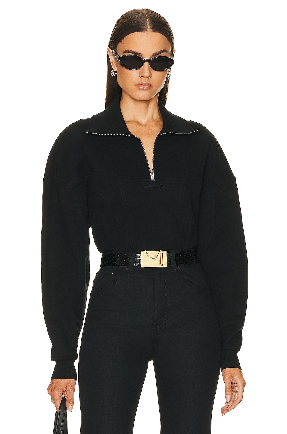 Image 1 of Saint Laurent Half Zip Sweater in Noir
