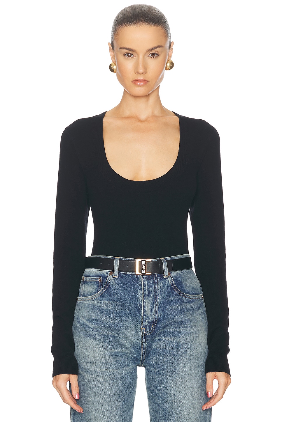 Image 1 of Saint Laurent Scoop Neck Sweater in Noir