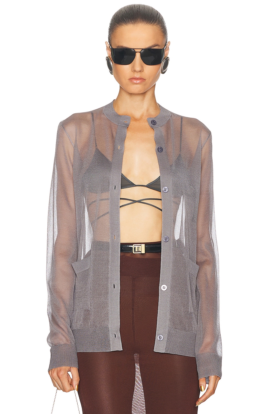 Image 1 of Saint Laurent Sheer Cardigan in Gris Acier