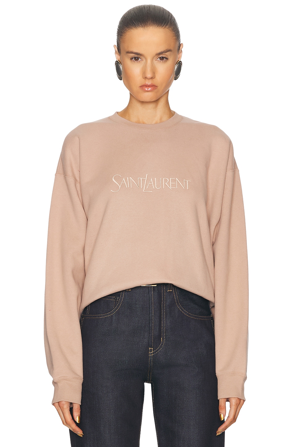 Shop Saint Laurent Crewneck Sweatshirt In Nude Rose