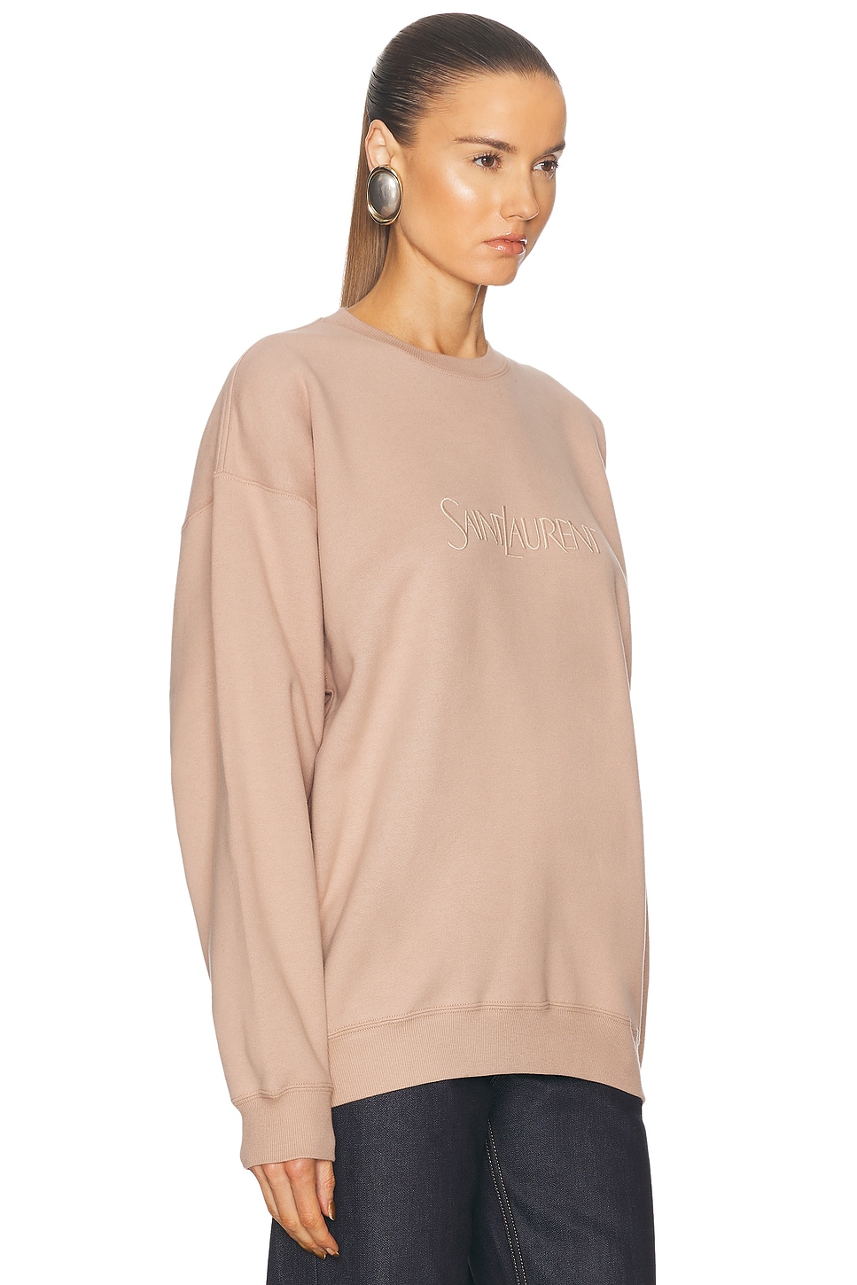 Shop Saint Laurent Crewneck Sweatshirt In Nude Rose