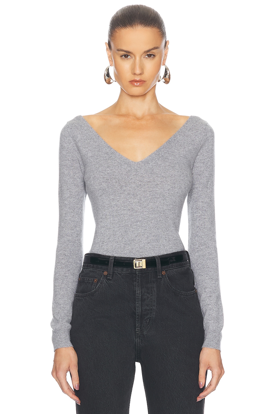 Shop Saint Laurent V-neck Sweater In Gris Chine