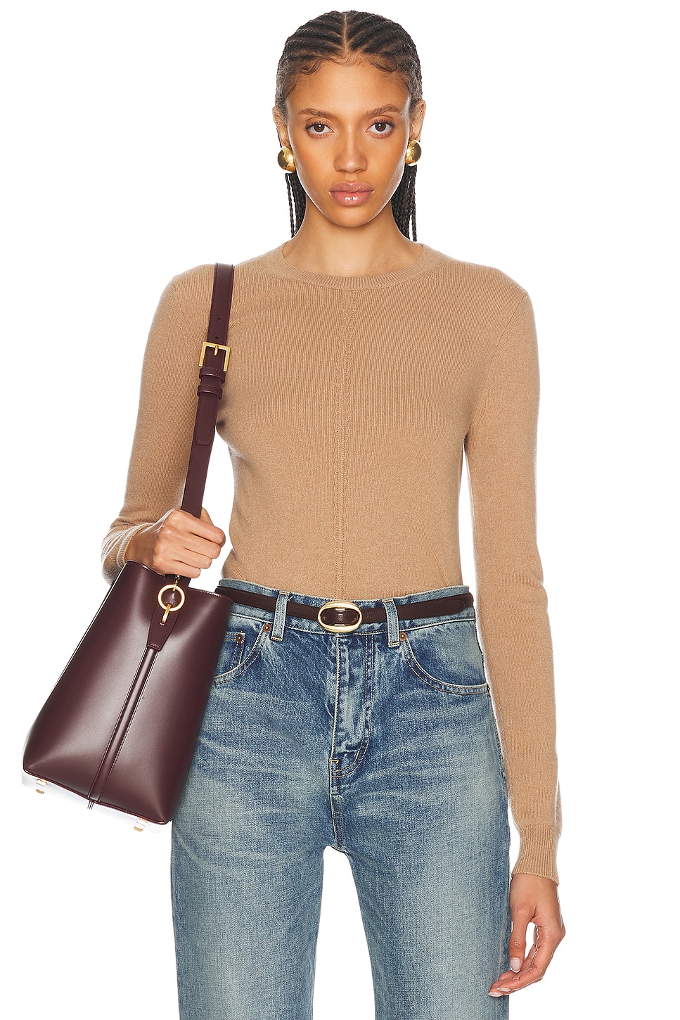 Shop Saint Laurent Crewneck Sweater In Camel