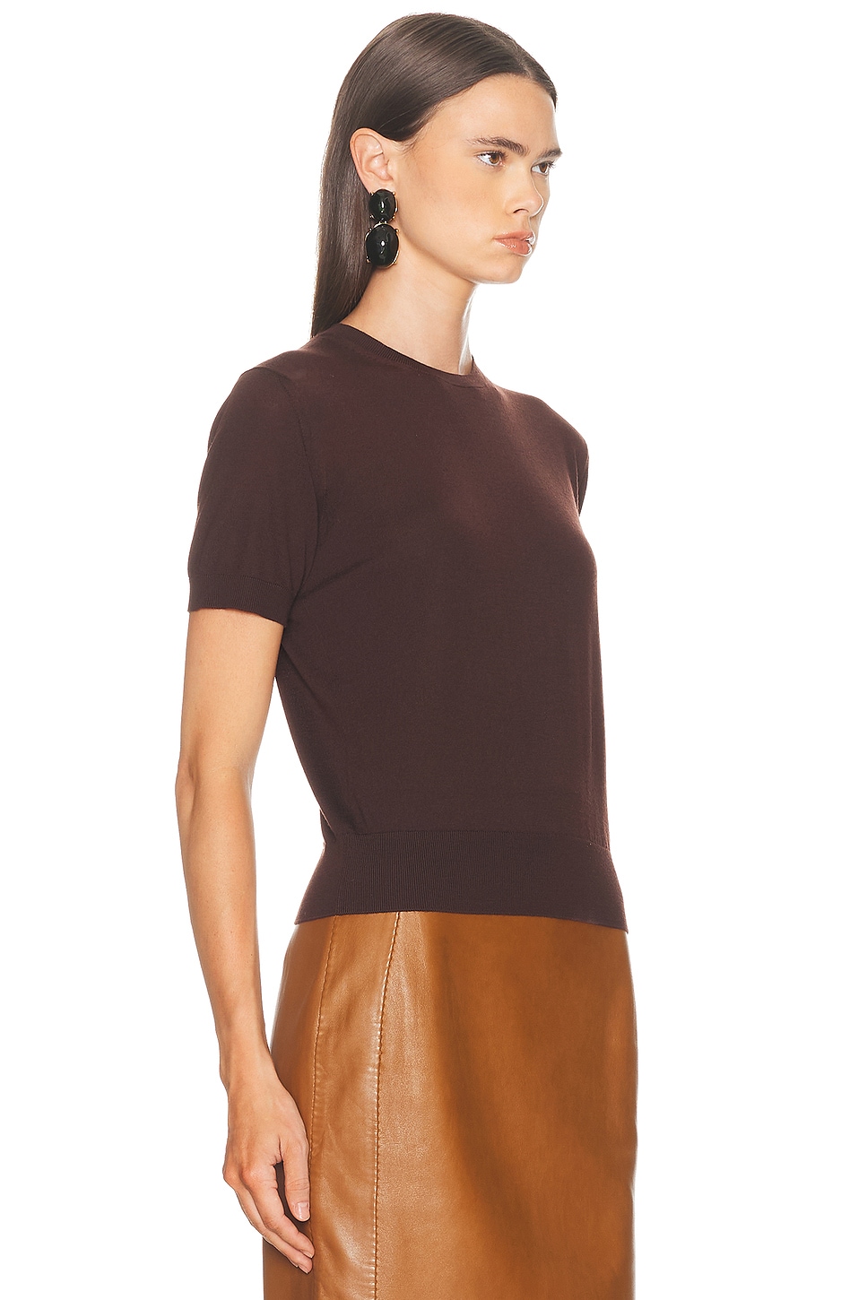 Saint Laurent Short Sleeve Sweater In Brown