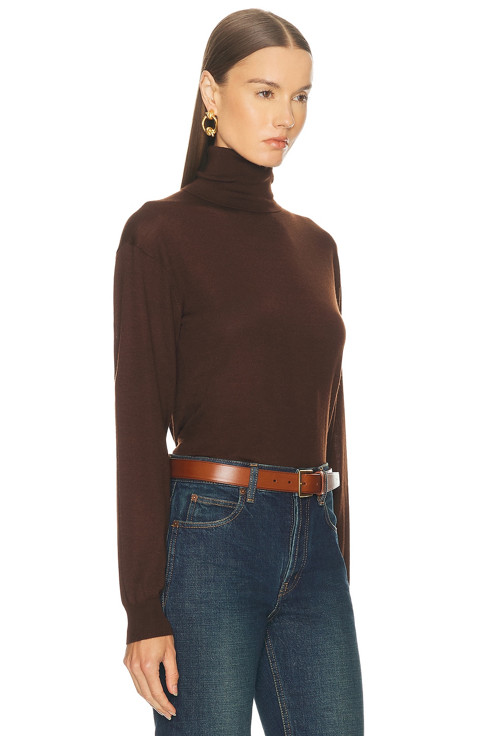 Saint Laurent Turtleneck Sweater In Brown