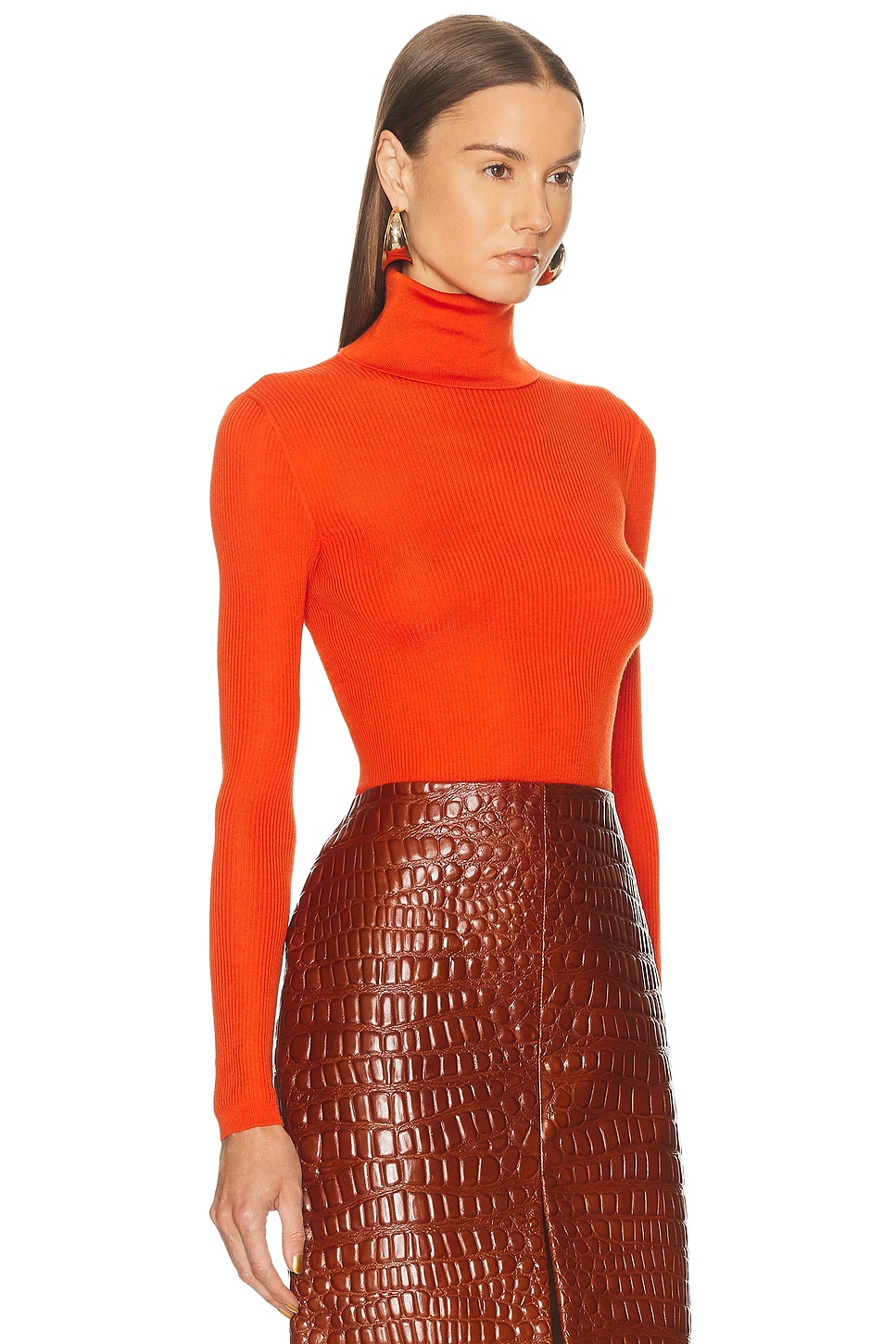 Saint Laurent Ribbed-knit Turtleneck Sweater In Orange