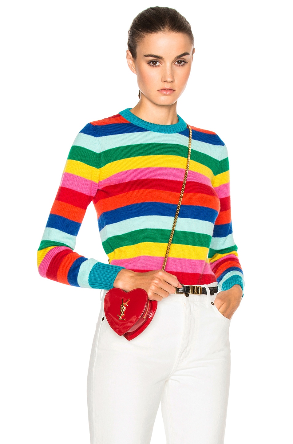 Saint Laurent Rainbow Stripe Sweater in Multi Color | FWRD