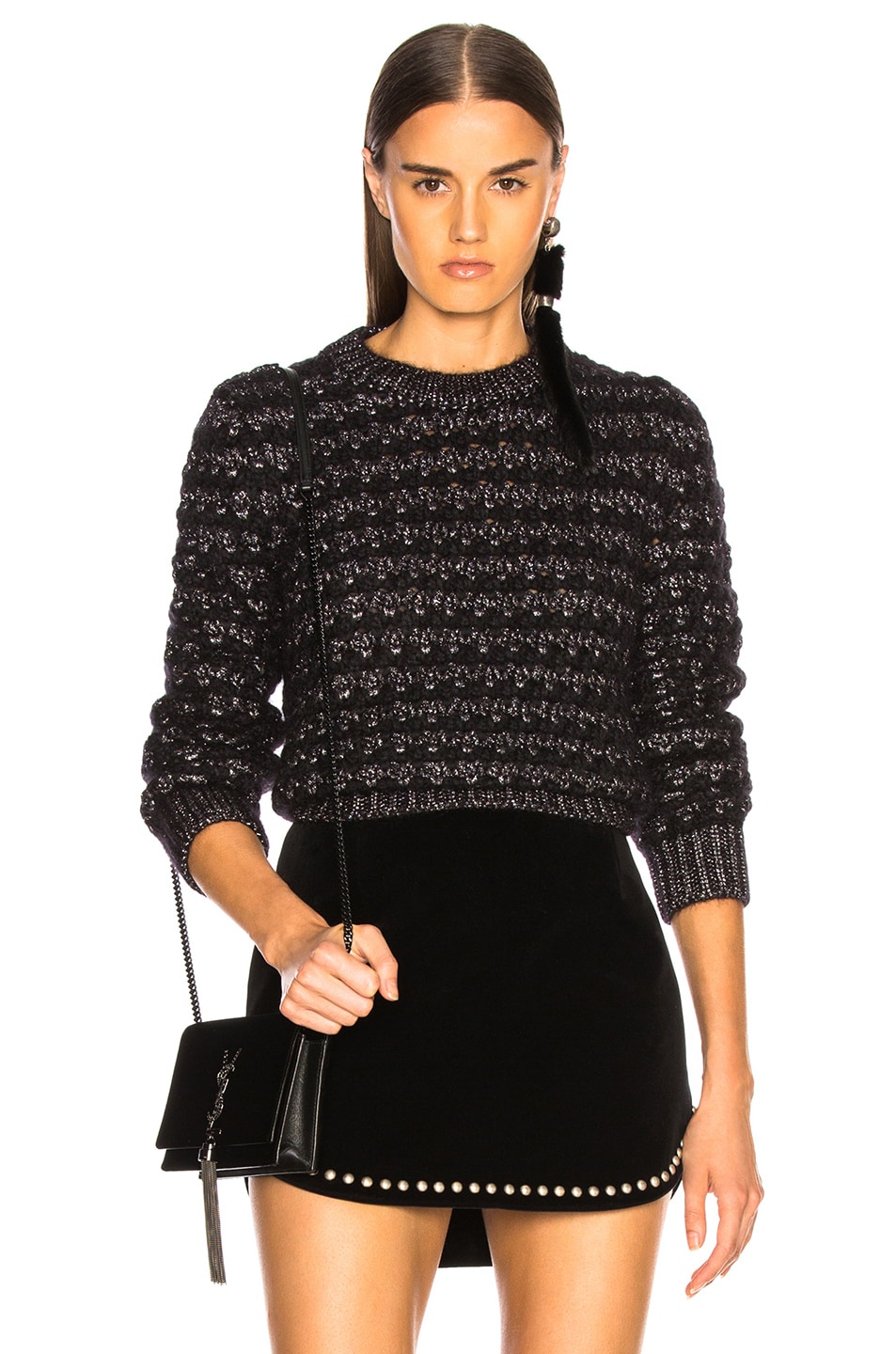Image 1 of Saint Laurent Lurex Striped Sweater in Black & Silver