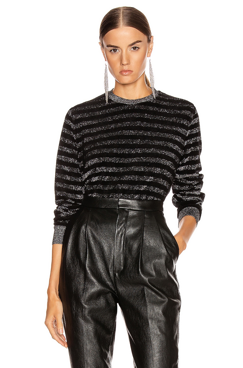 Image 1 of Saint Laurent Striped Sweater in Black & Silver