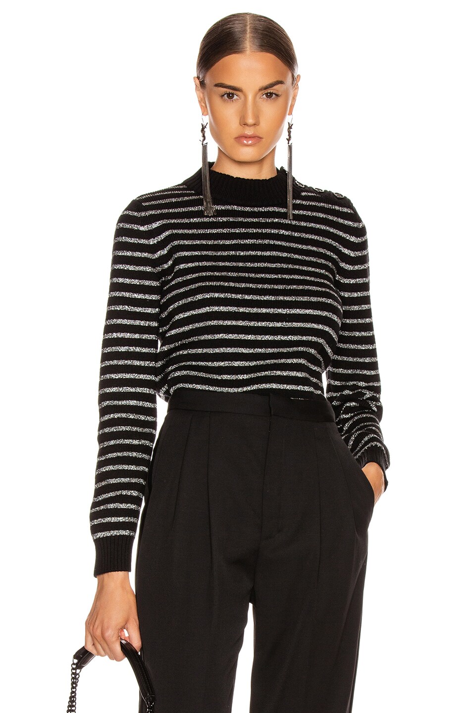 Image 1 of Saint Laurent Striped Sweater in Black & Silver