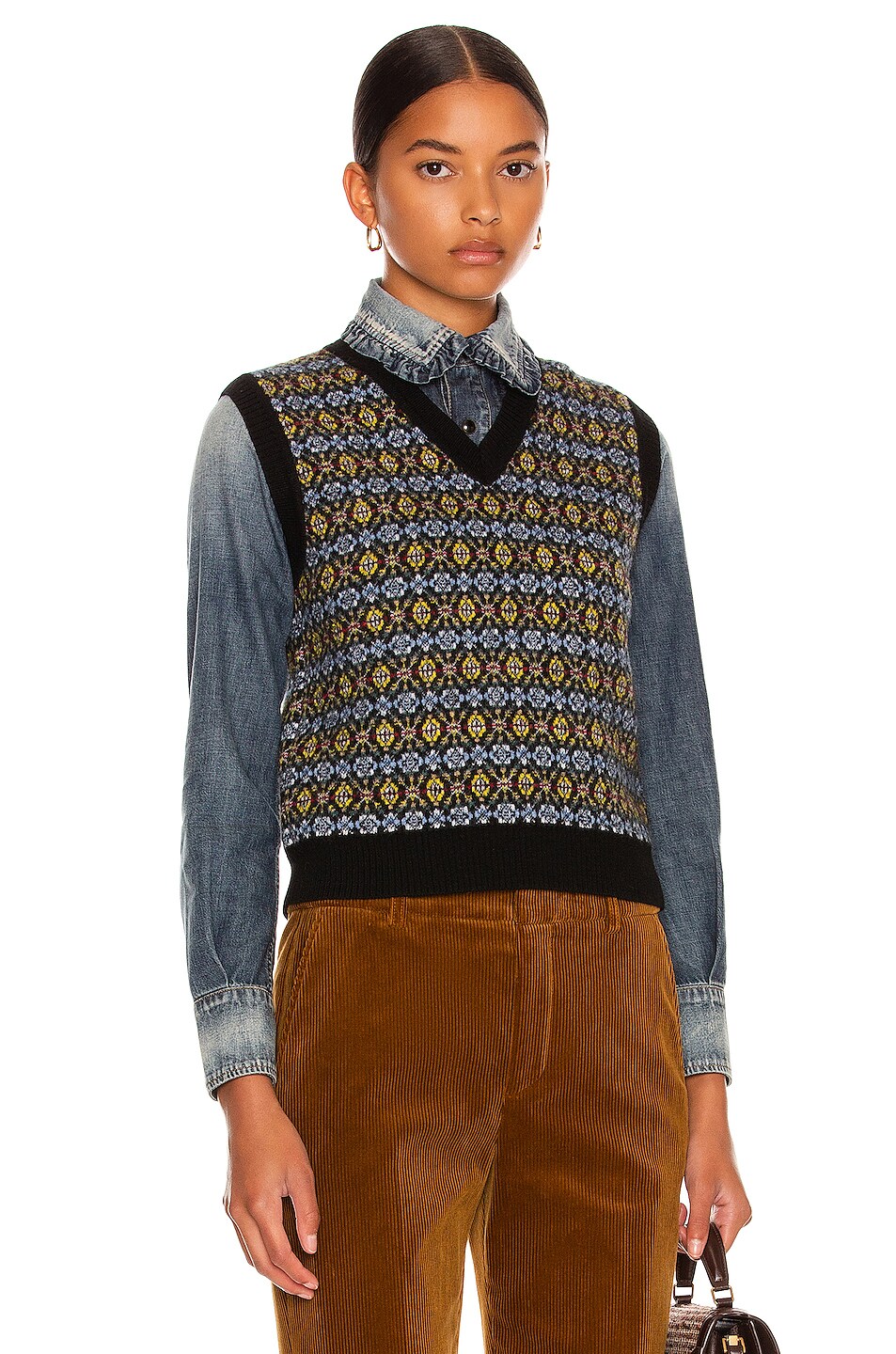 Image 1 of Saint Laurent Jacquard Sweater Vest in Noir & Multicolor