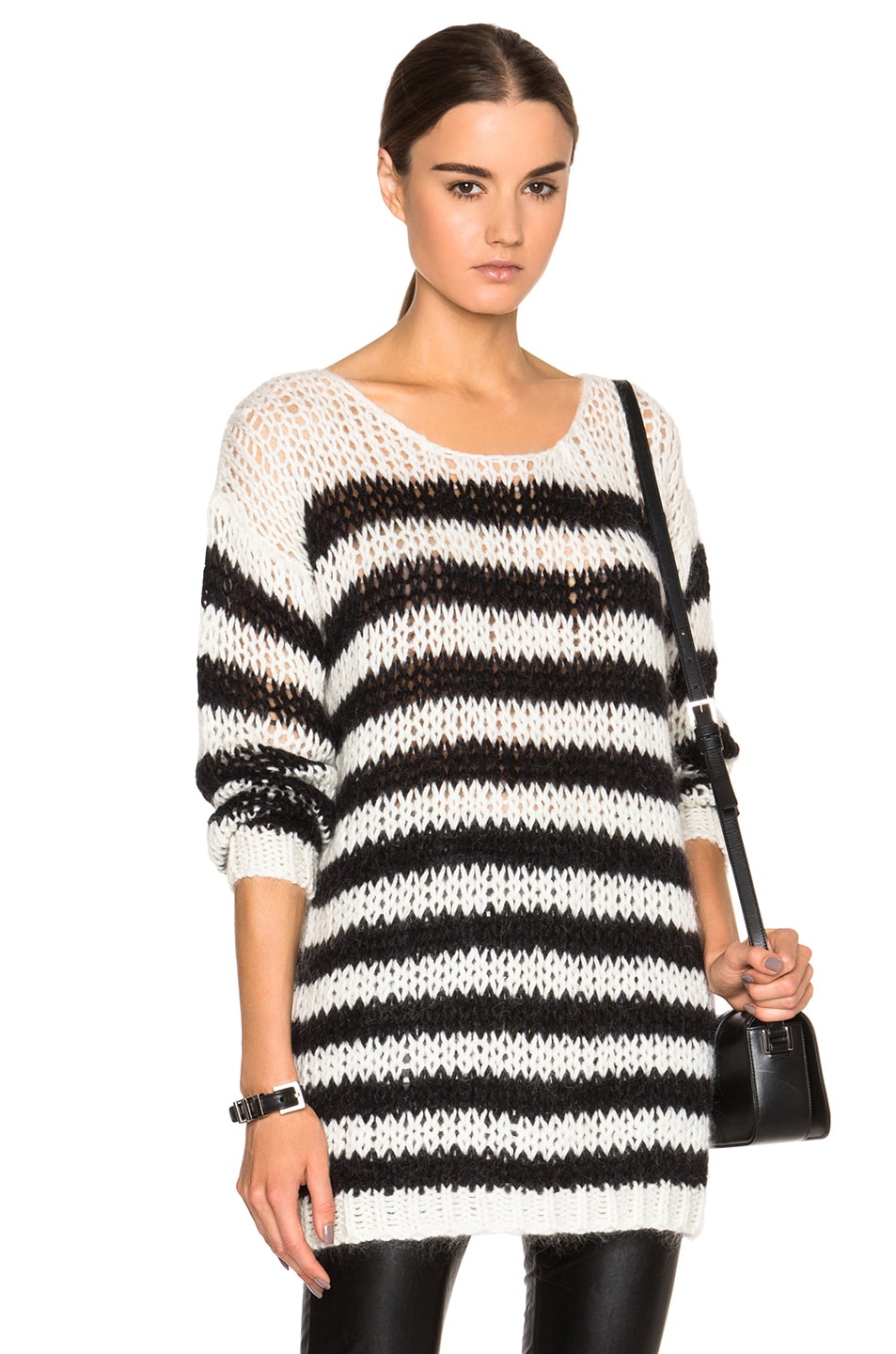 Image 1 of Saint Laurent Oversize Striped Sweater in Black & Natural