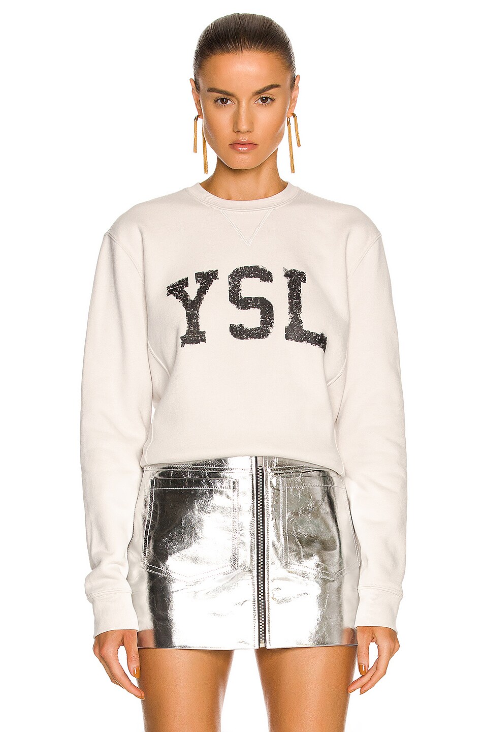 Image 1 of Saint Laurent YSL Sweatshirt in Dirty Ecru & Noir