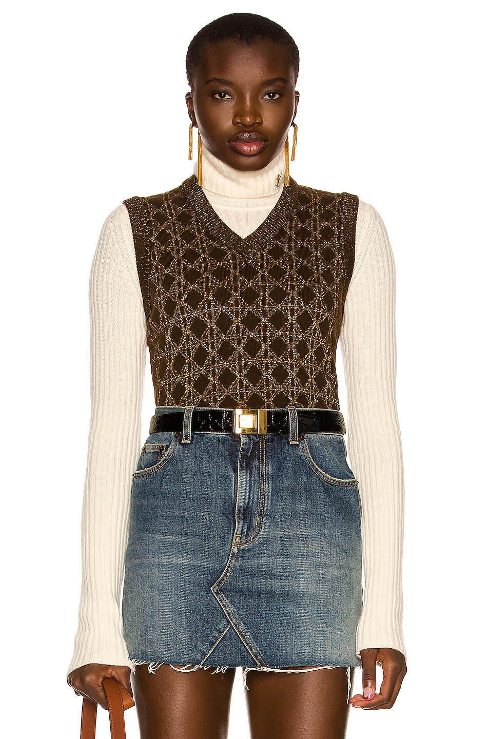 Image 1 of Saint Laurent V Neck Sweater Vest in Noisette & Dore