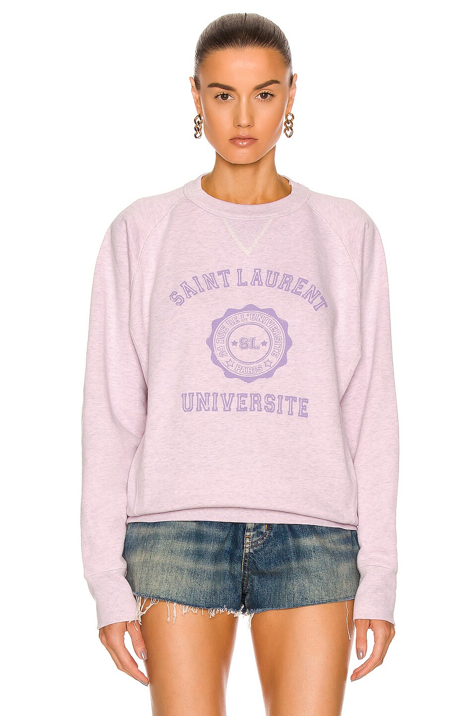 Image 1 of Saint Laurent Oversize SL University Sweatshirt in Lilas & Lilas Fonce