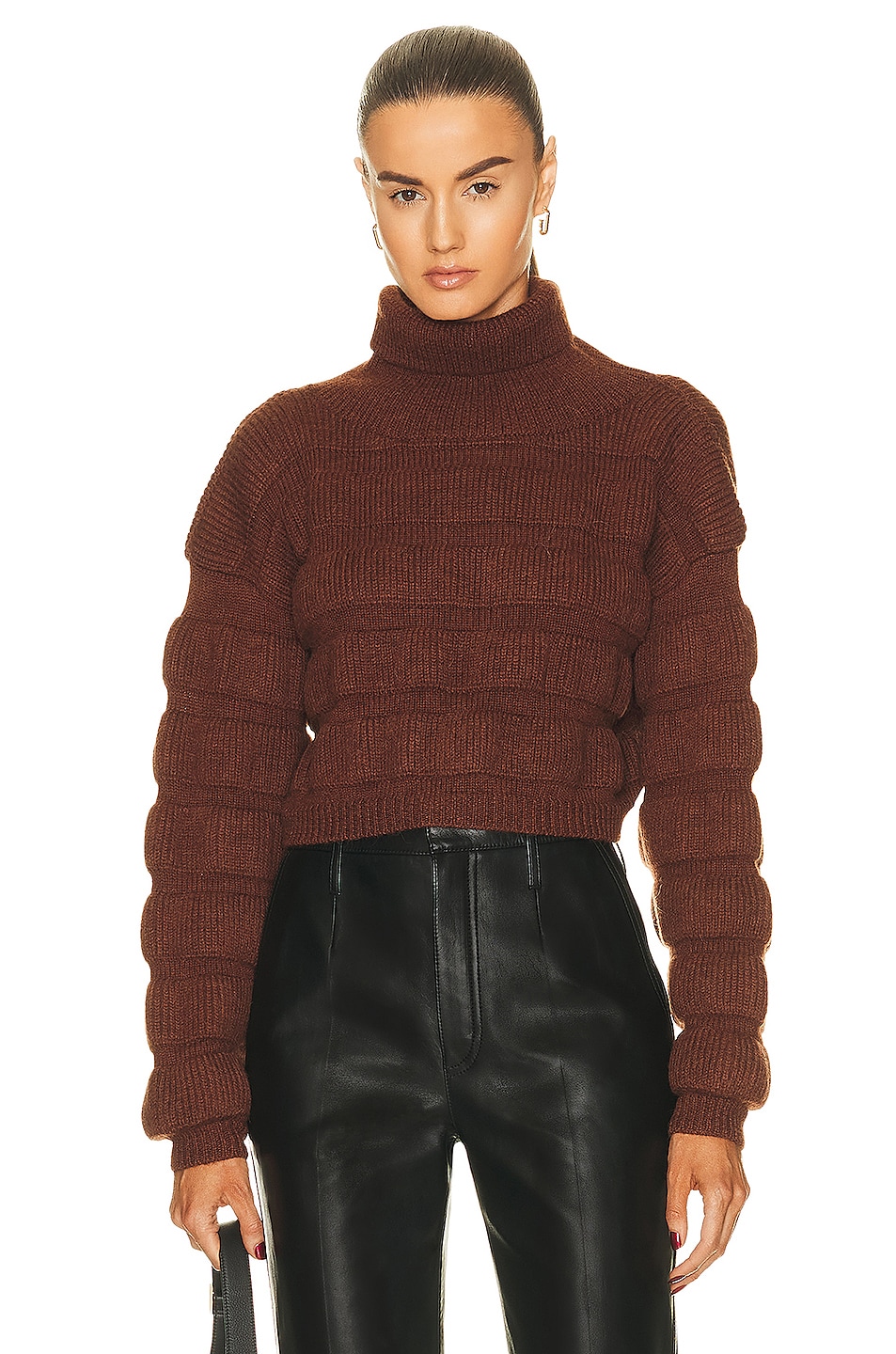 Image 1 of Saint Laurent Cropped Pullover Sweater in Marron