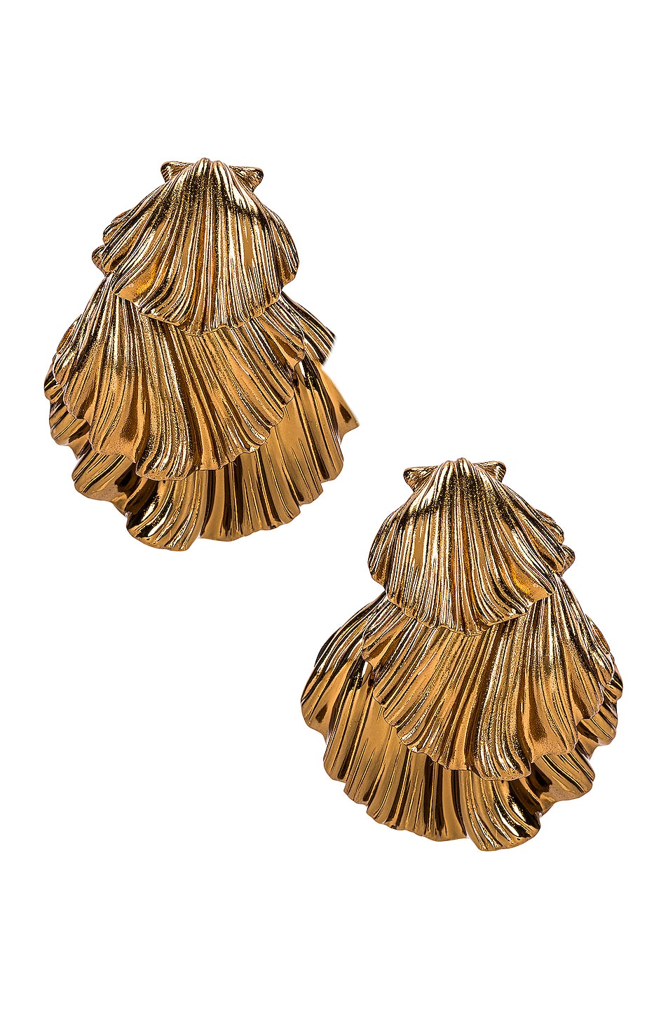Image 1 of Saint Laurent Triple Seashell Earrings in Amber Gold