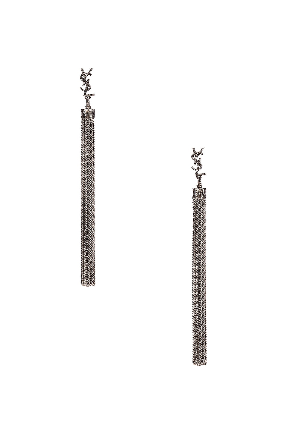 Image 1 of Saint Laurent Loulou Chain Earrings in Argent Oxyde