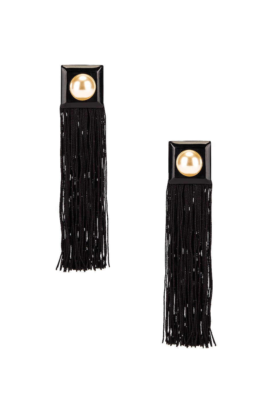 Image 1 of Saint Laurent Trimmings Square Earrings in Argent Oxide & Creme & Noir