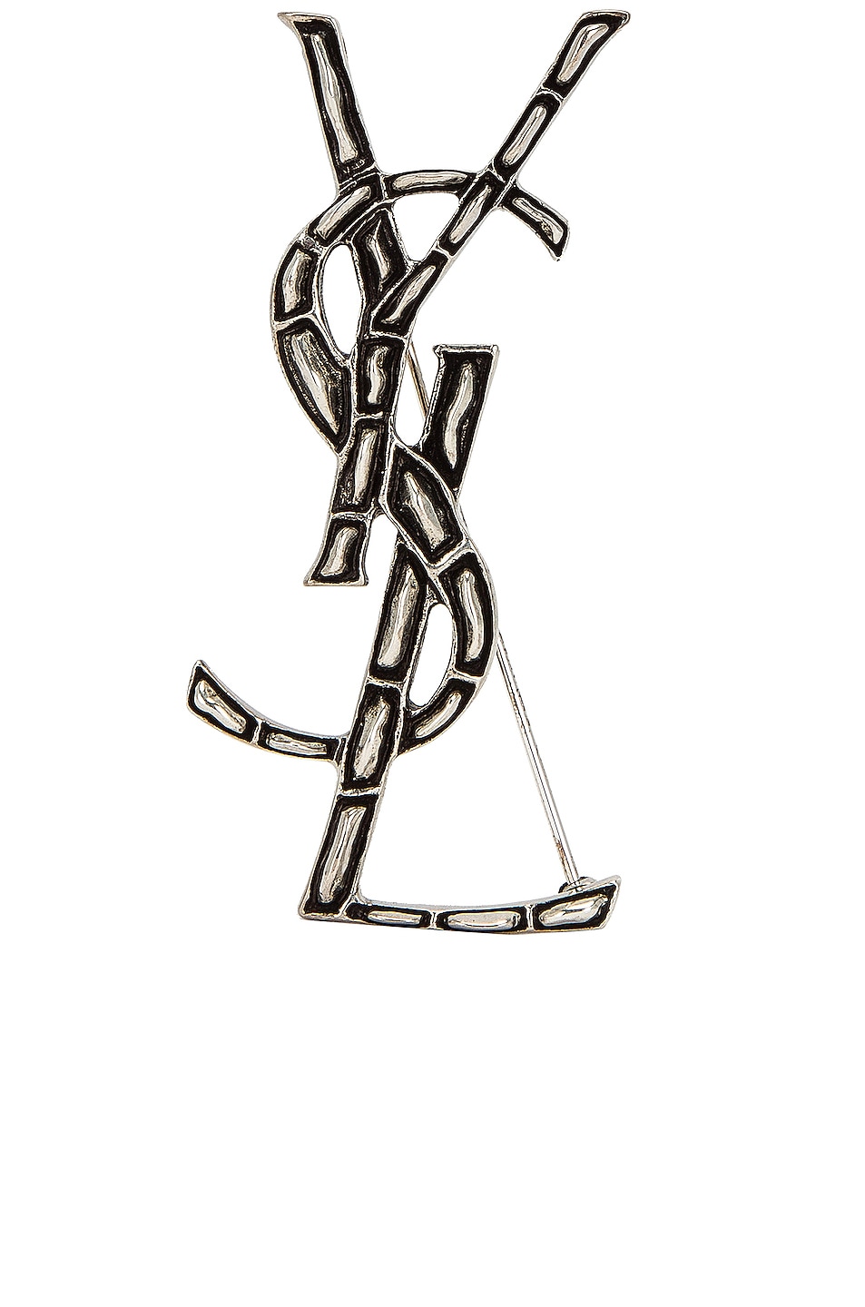 Image 1 of Saint Laurent Opyum Textured Croco Brooch in Argent Oxyde