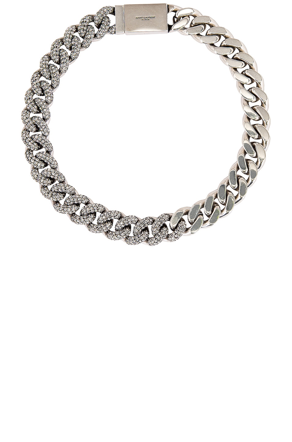 Image 1 of Saint Laurent Rhinestone Thick Curb Chain Necklace in Argent Oxyde & Crystal